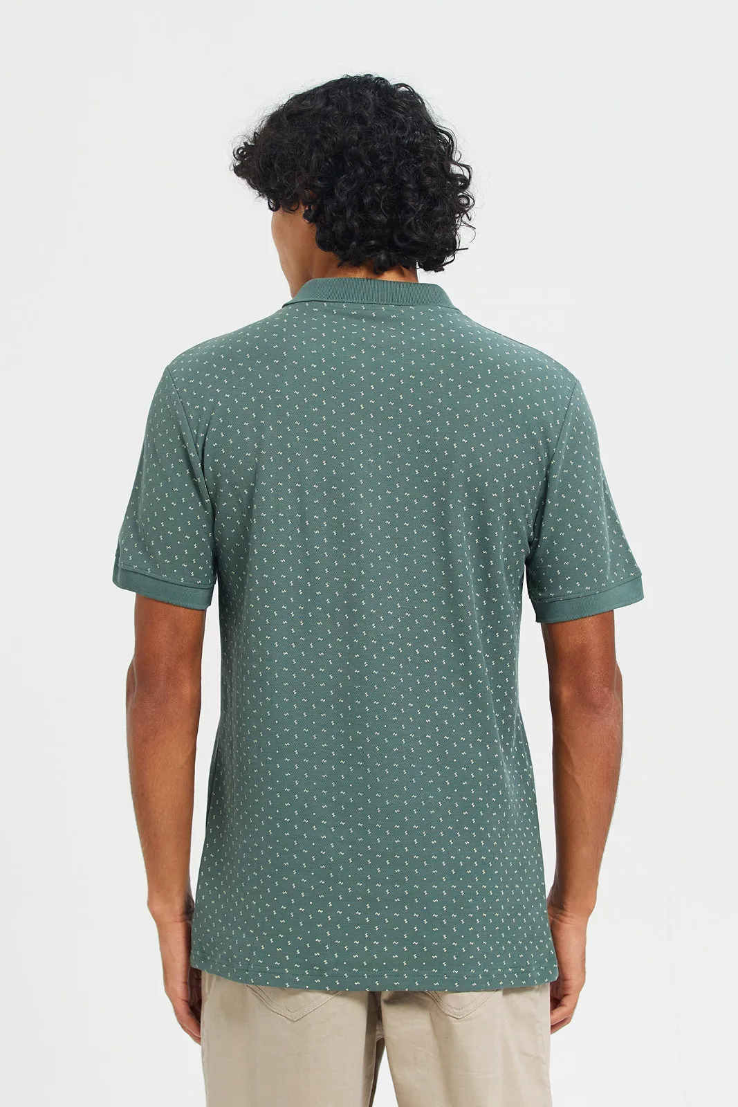 Men Green Printed Polo T-Shirt