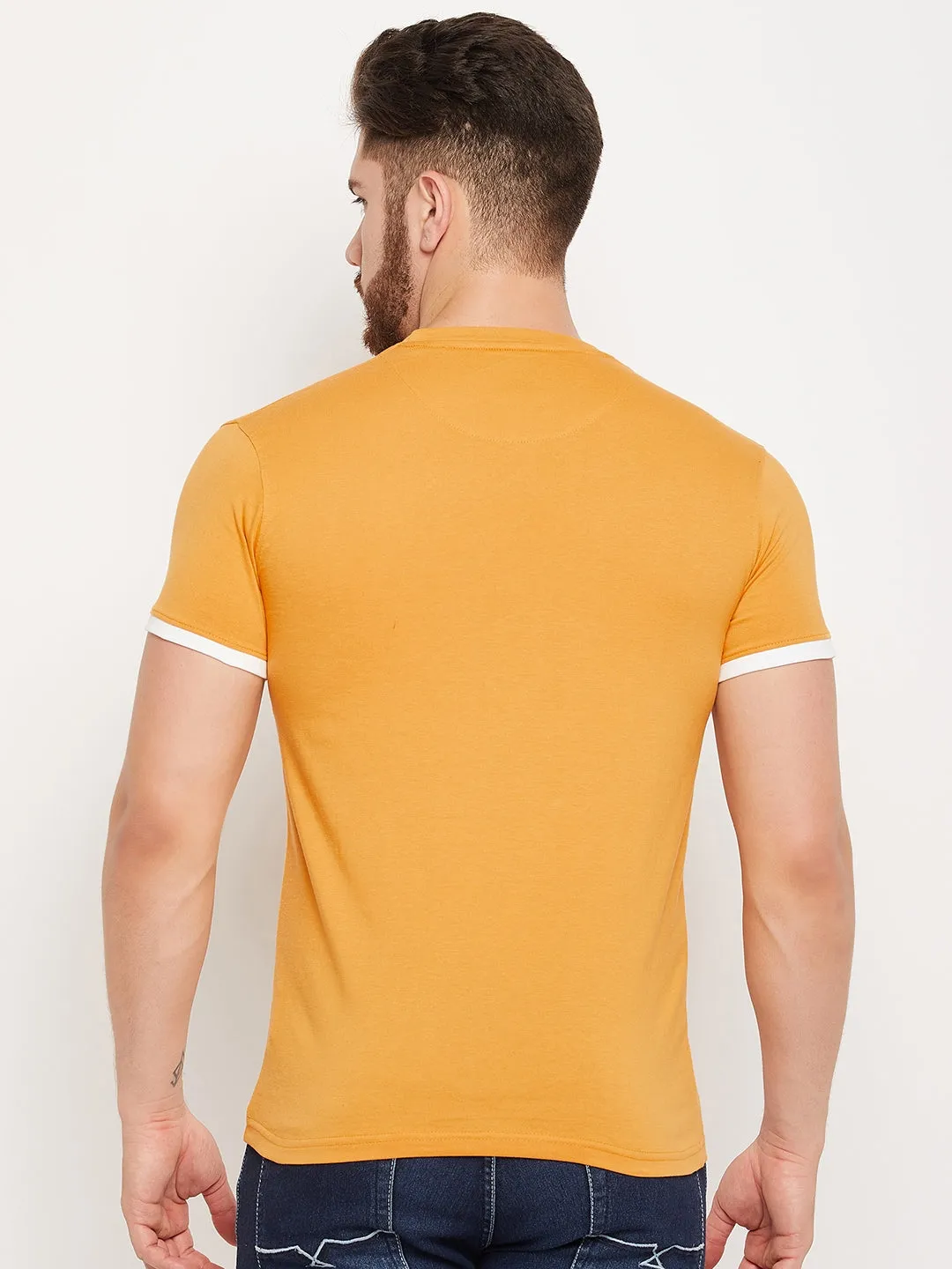 Men Mustard Round Neck T-Shirt