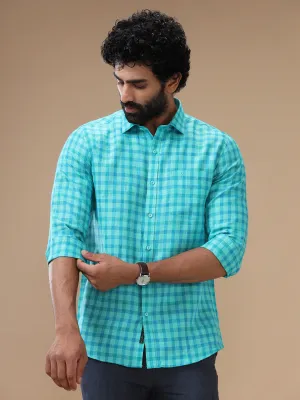 Men Pure Linen Green Checked Shirt - LS62