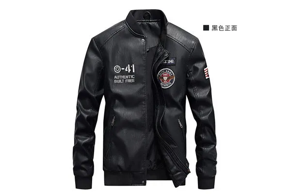 Men Stand Collar Coats PU Leather Jackets