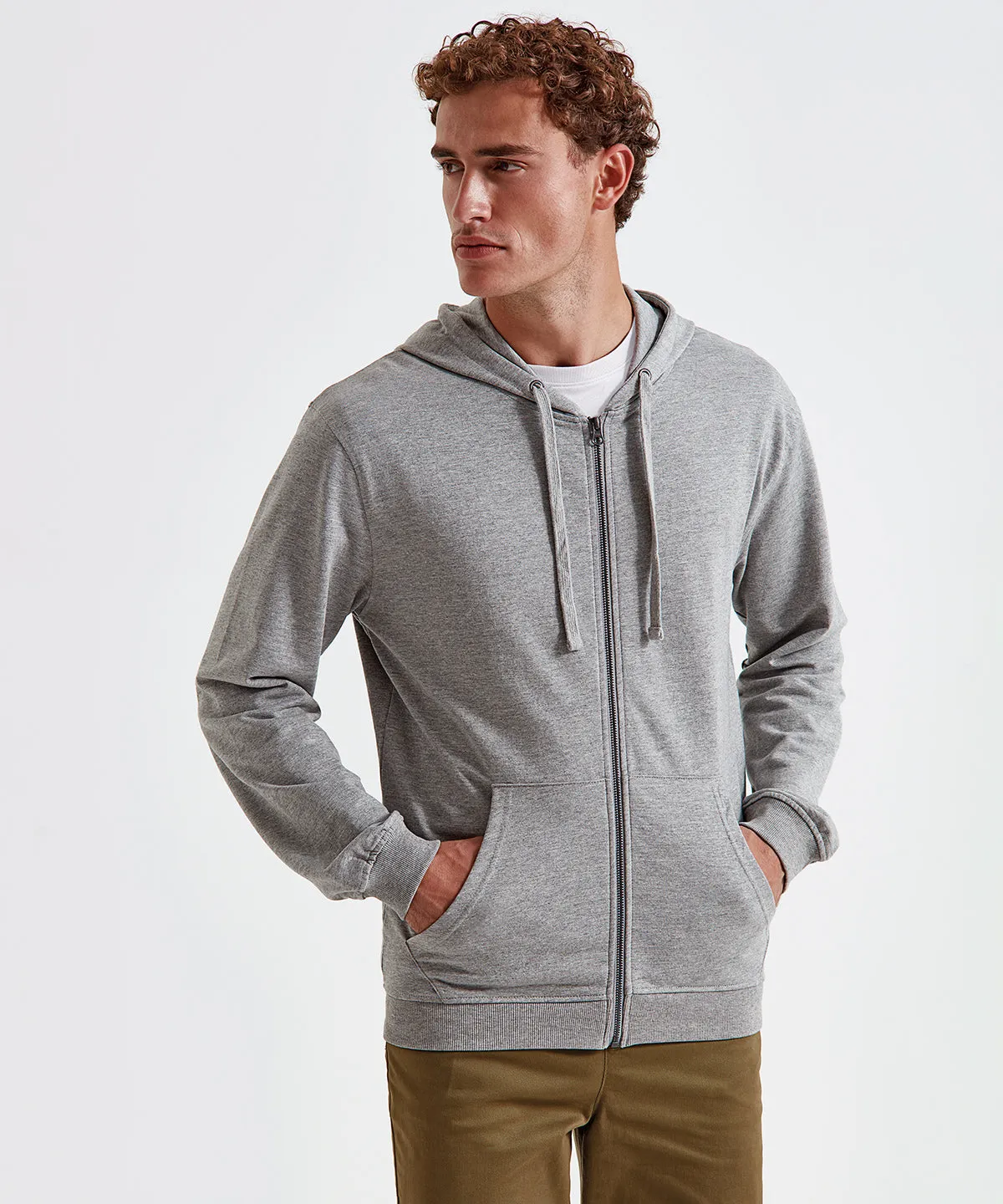 Mens coastal vintage wash loop back zip through hoodie | Heather Grey