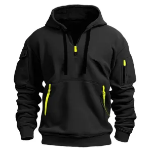 Men's Fleece Hoodie - Multi-Pocket Zipper Sweatshirt, Loose Fit Casual Pullover for Men & Women