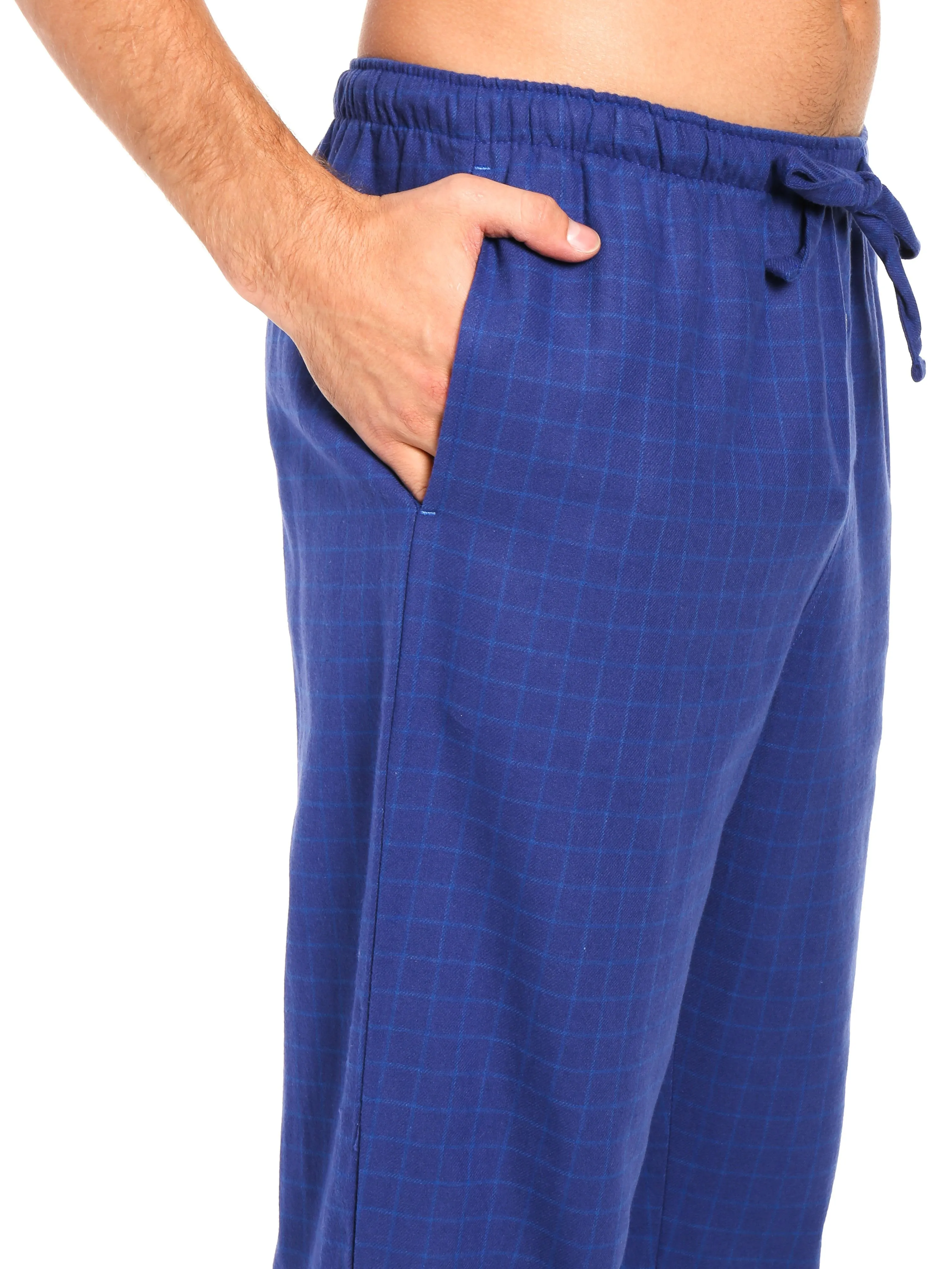 Mens Gingham 100% Cotton Flannel Lounge Pants - Windowpane Checks - Navy Blue