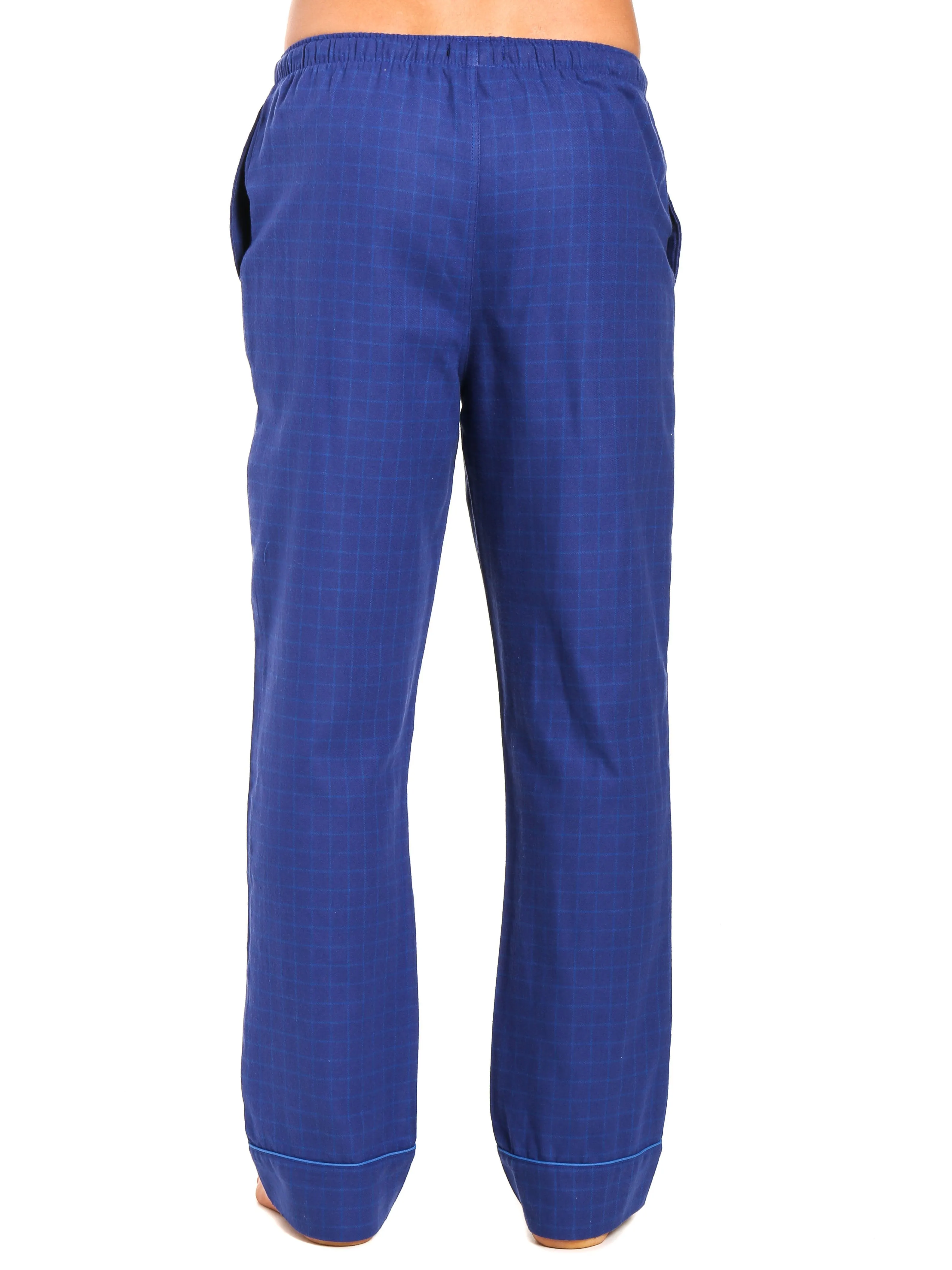 Mens Gingham 100% Cotton Flannel Lounge Pants - Windowpane Checks - Navy Blue