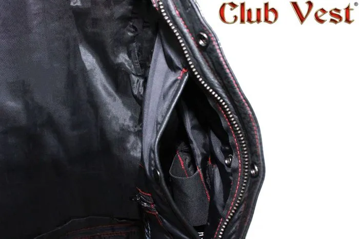 Mens Leather Club Vest With Black Liner & Snaps & Zipper Closure, CL-MV8007-ZIP-RT-NK-DL