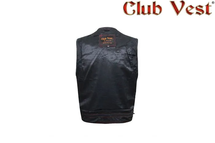 Mens Leather Club Vest With Black Liner & Snaps & Zipper Closure, CL-MV8007-ZIP-RT-NK-DL