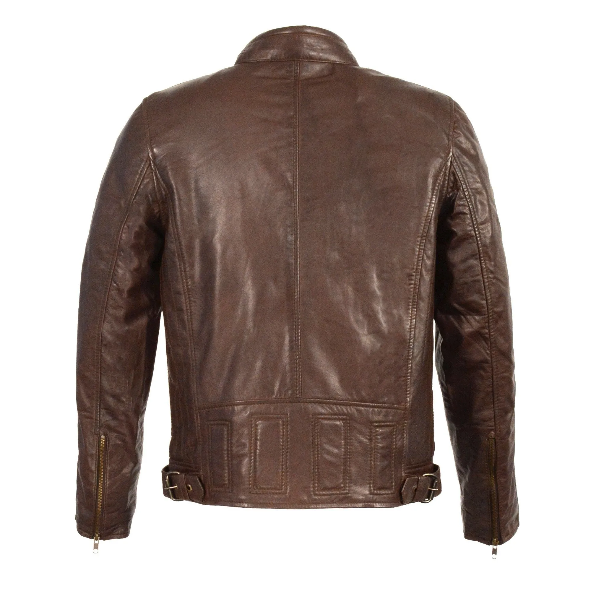 Milwaukee Leather-SFM1835-Men's Brown Leather Stand Up Collar Leather Jacket with Side Buckles & Lower Back Padding