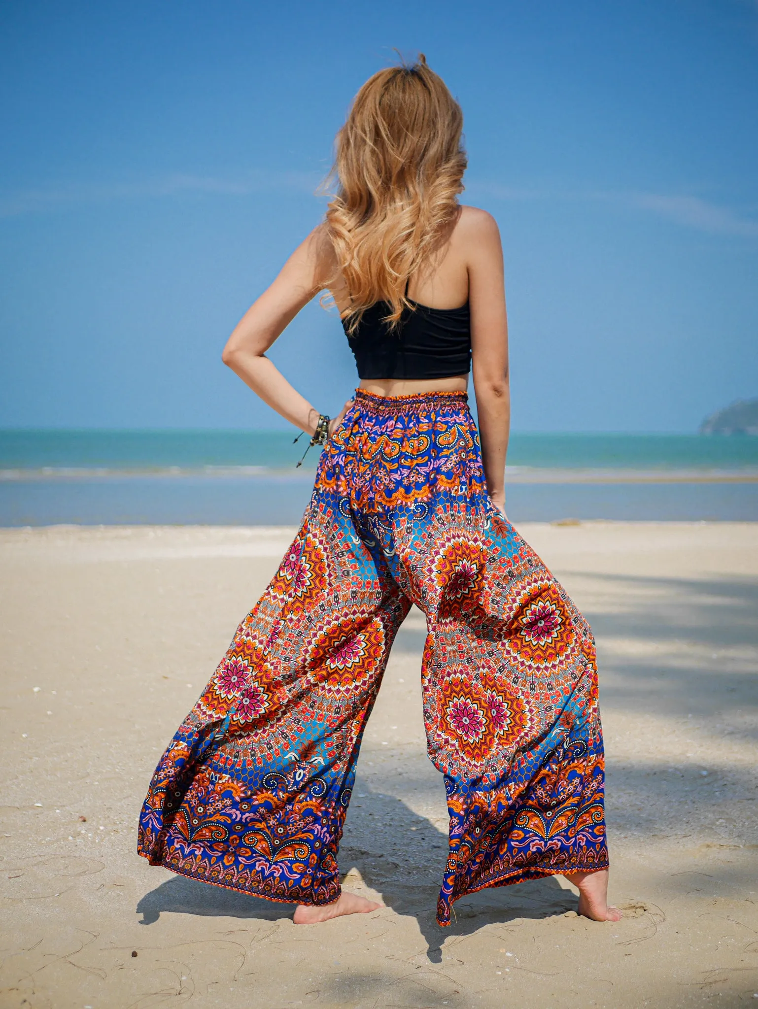 Orange and Blue Mandala Wide Leg Palazzo Pants