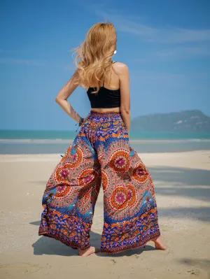 Orange and Blue Mandala Wide Leg Palazzo Pants