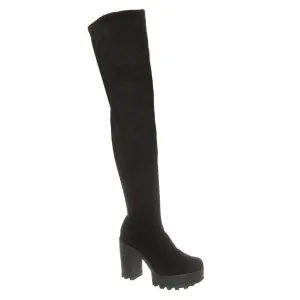 Over The Knee High Heel Chunky Block Heel And Platform In Stretched Fabric