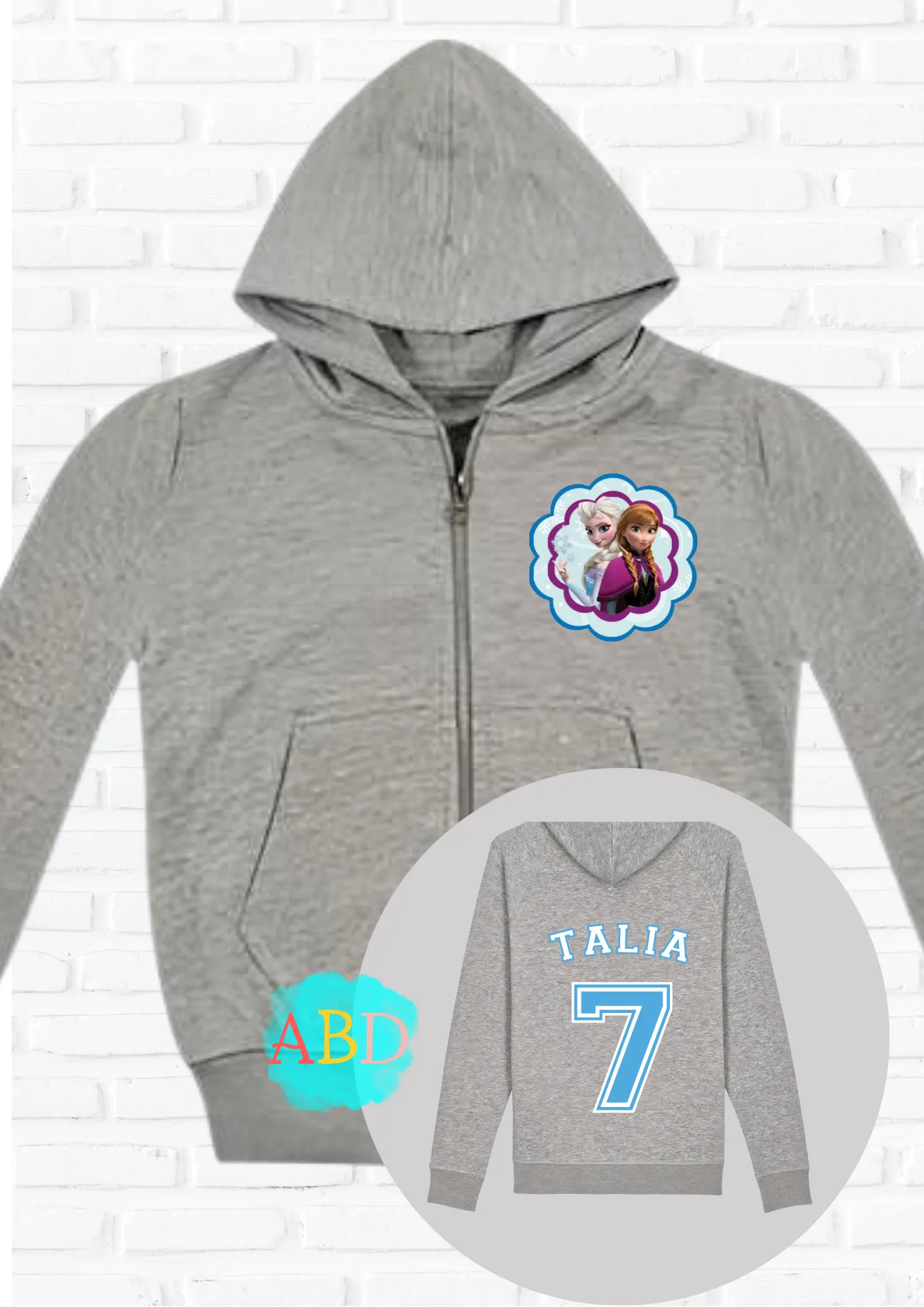 Personalised Frozen Elsa and Anna Hoodie with back print  I  Custom Hoodie for Girls