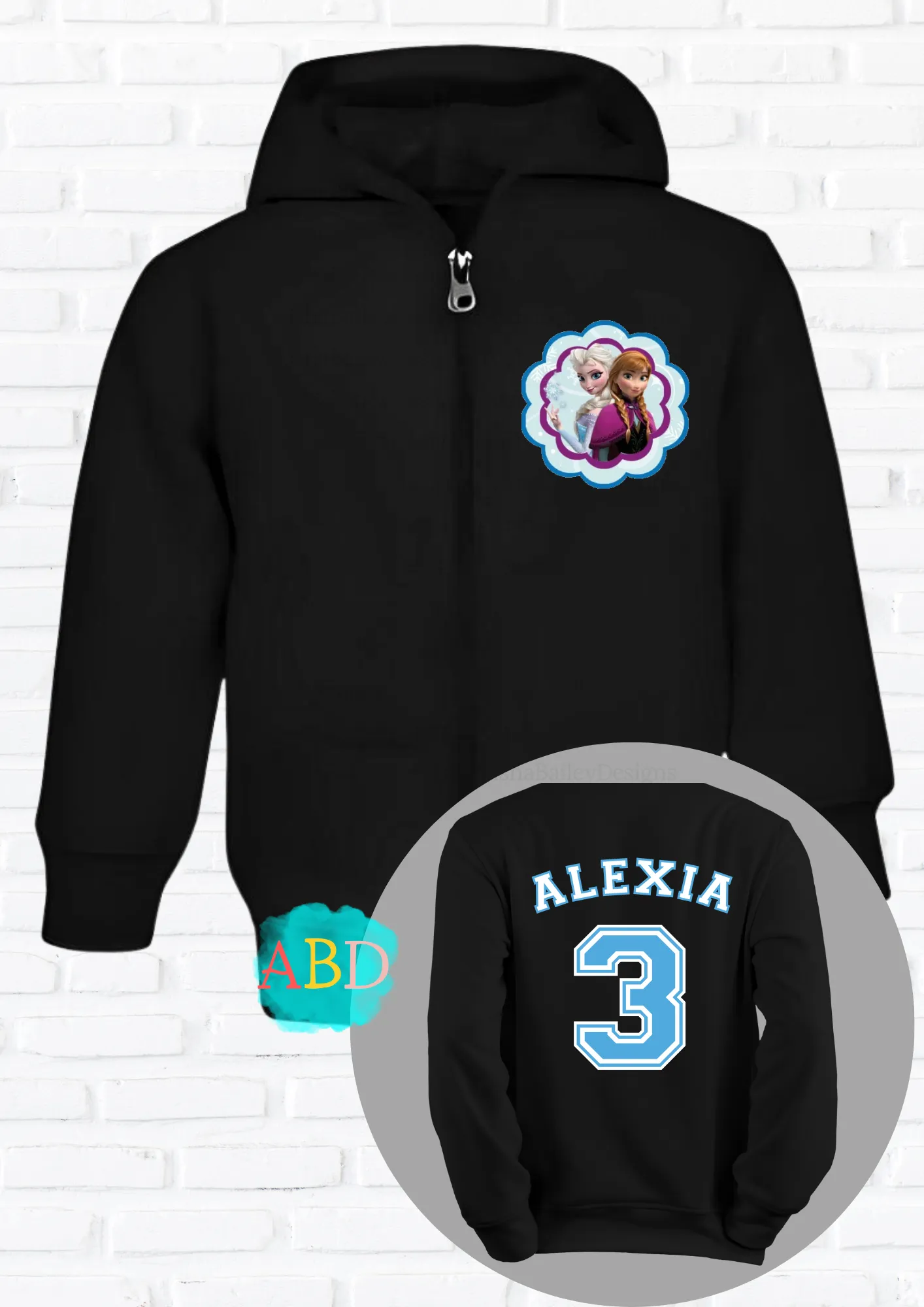 Personalised Frozen Elsa and Anna Hoodie with back print  I  Custom Hoodie for Girls