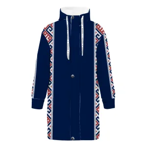 Print Embroidery Long Zip Hooded Jackets