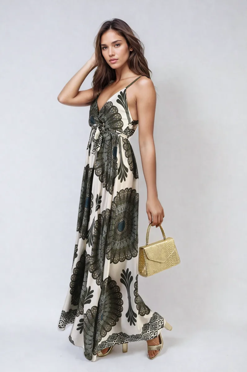 Printed Boho Maxi Dress with Front Slit