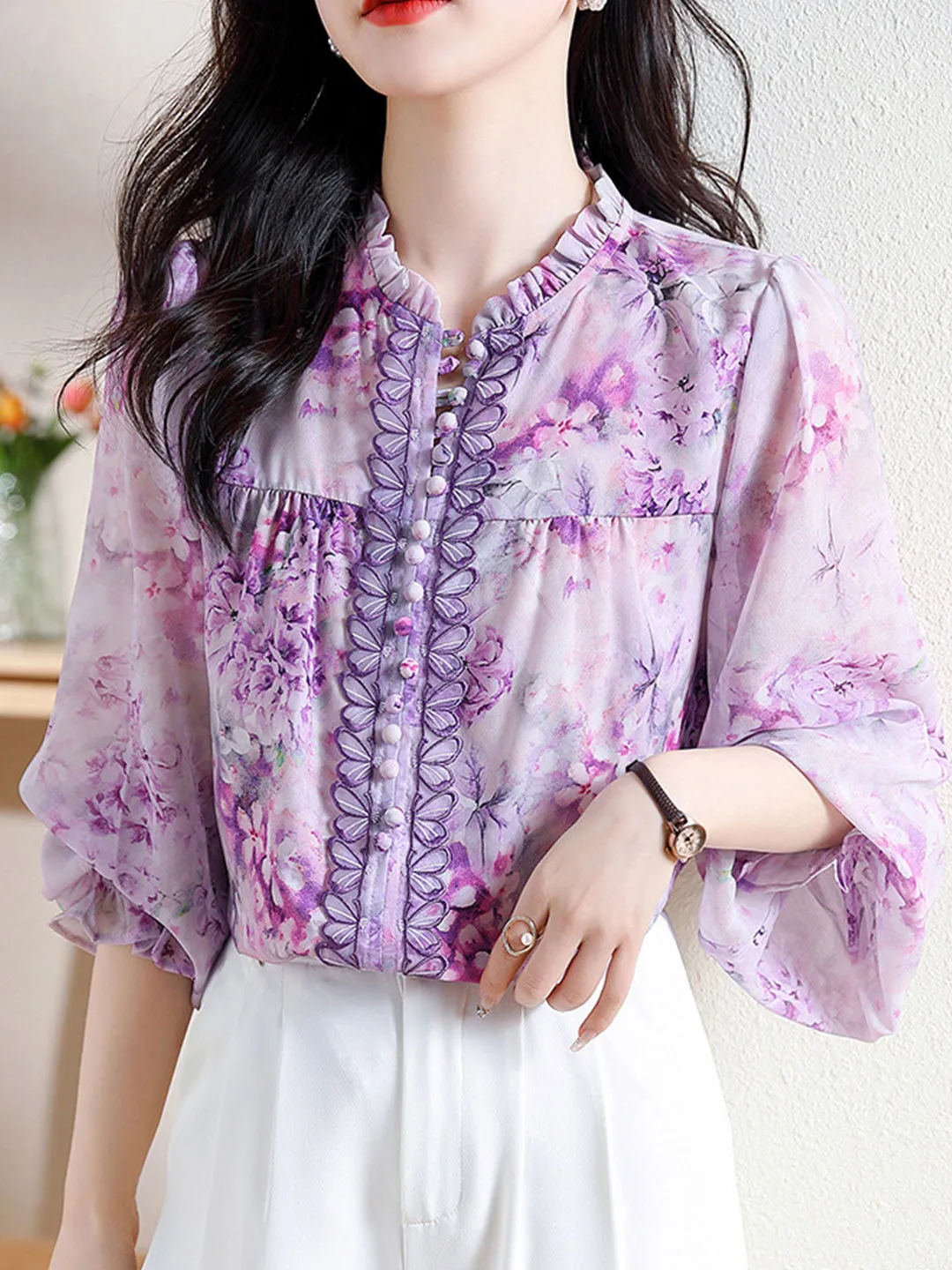 Raya Classic Printed Floral Chiffon Top