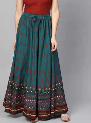 Rayon Printed Flared Maxi Skirt