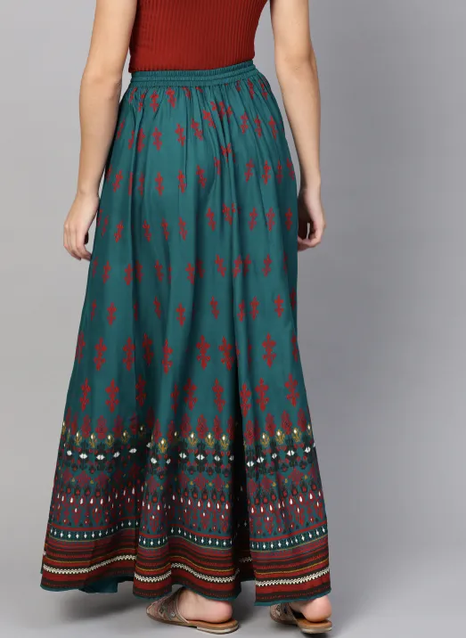 Rayon Printed Flared Maxi Skirt