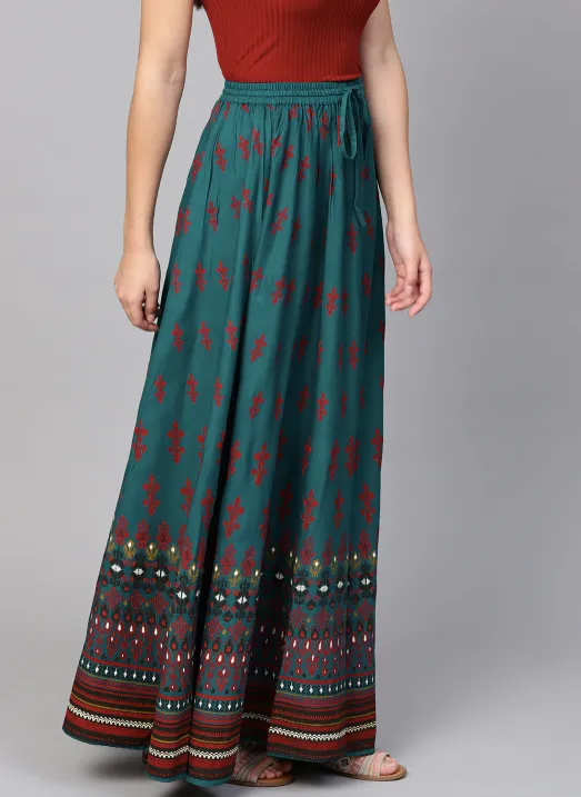 Rayon Printed Flared Maxi Skirt