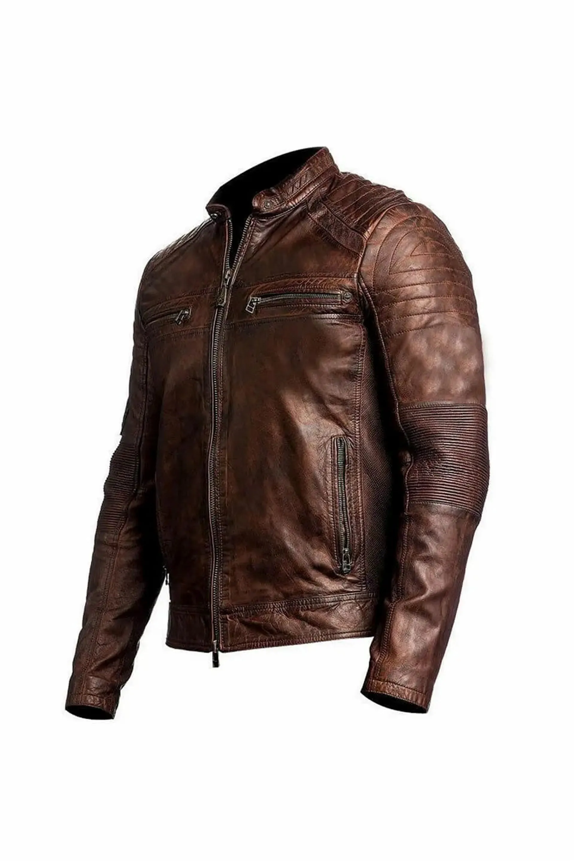 Rebel | Men's Brown Cafe Racer Sheepskin Leather Jacket