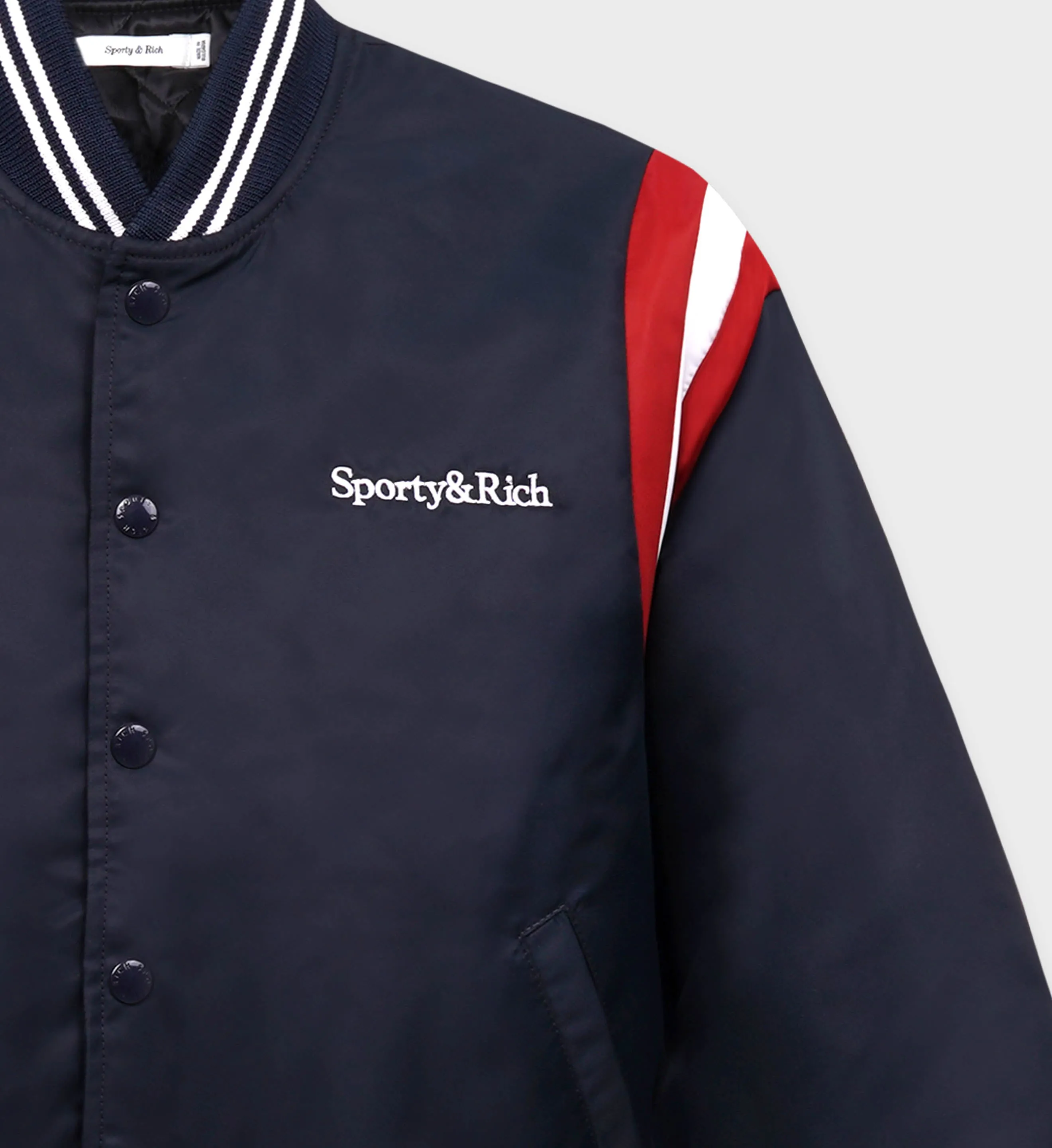 Serif Logo Varsity Jacket - Navy/White/Red