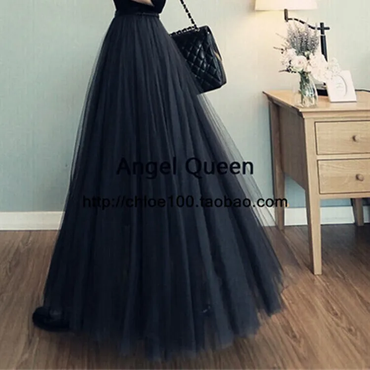 Skirt Women Mid-Length Flare Tutu High Waist Mesh Lace Fairy Dress Skirt