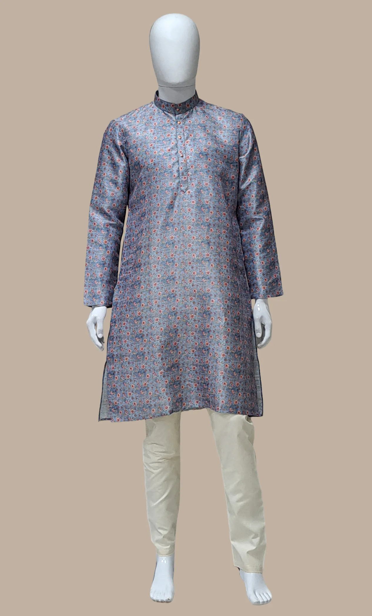 Soft Grey Printed Kurta Set