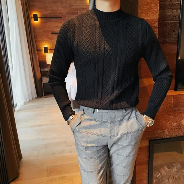 Solid Twist Knit Turtleneck Sweater