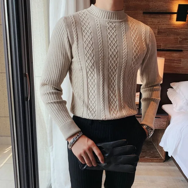 Solid Twist Knit Turtleneck Sweater