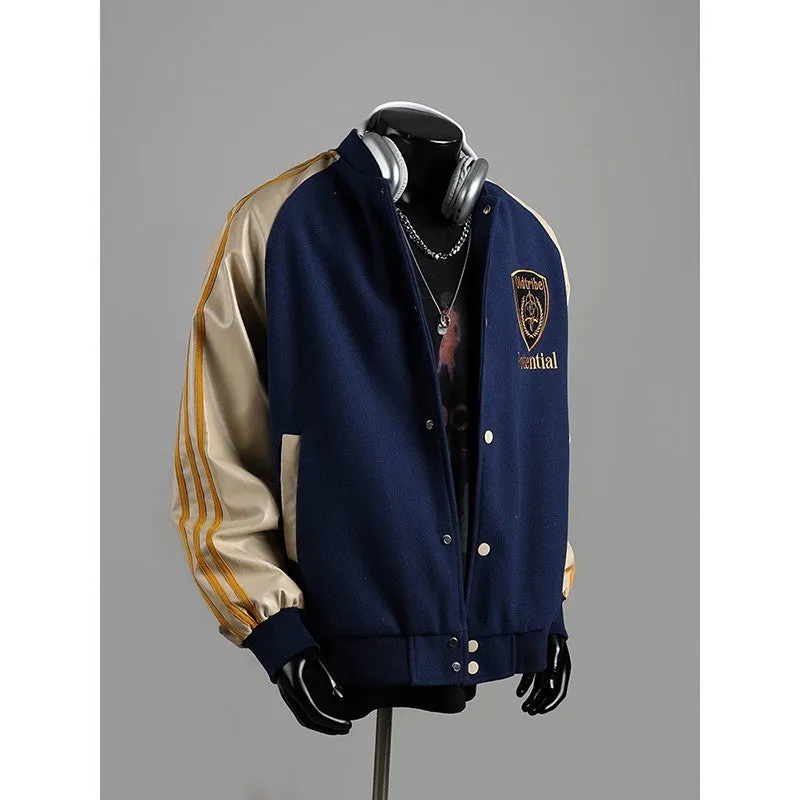 Striped stitching baseball jacket casual jacket clean fit jacket for men