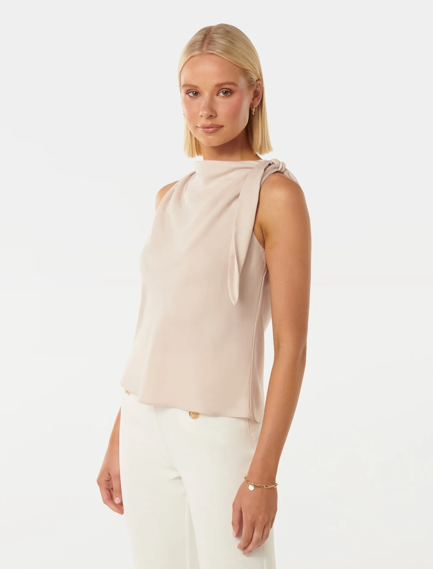 Tashi Satin Tie Neck Tank Top