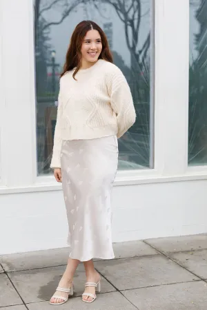 The Sweetest Heart Cream Satin Maxi Skirt