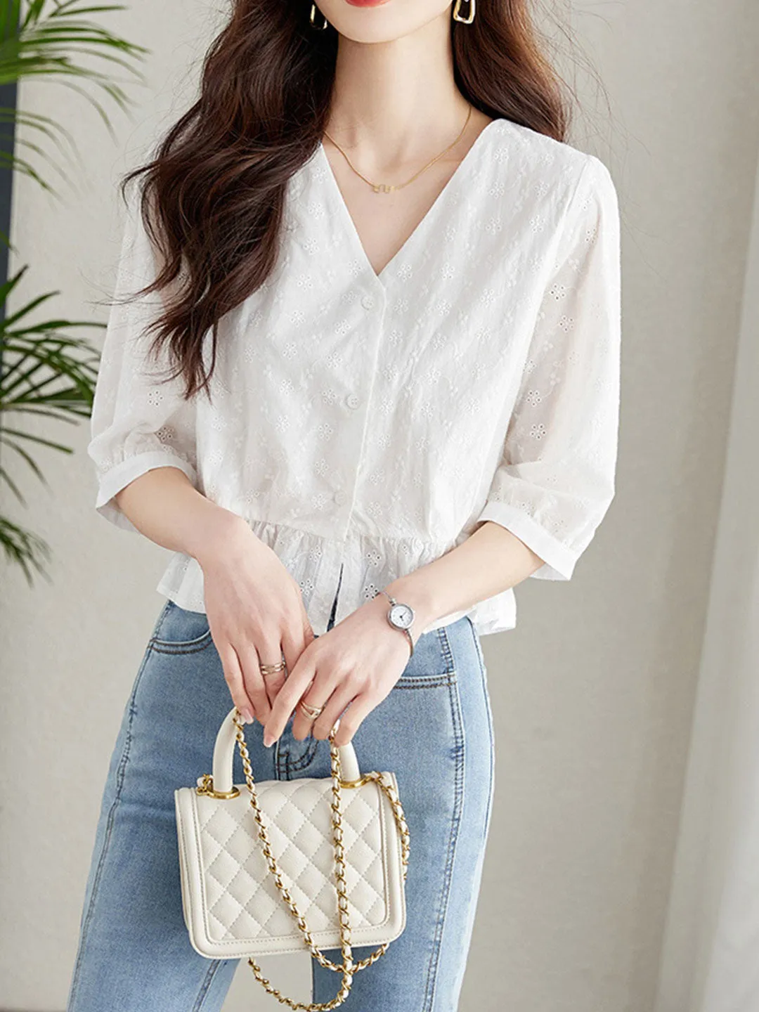 Valeria Classic Embroidered Hollowed Blouse