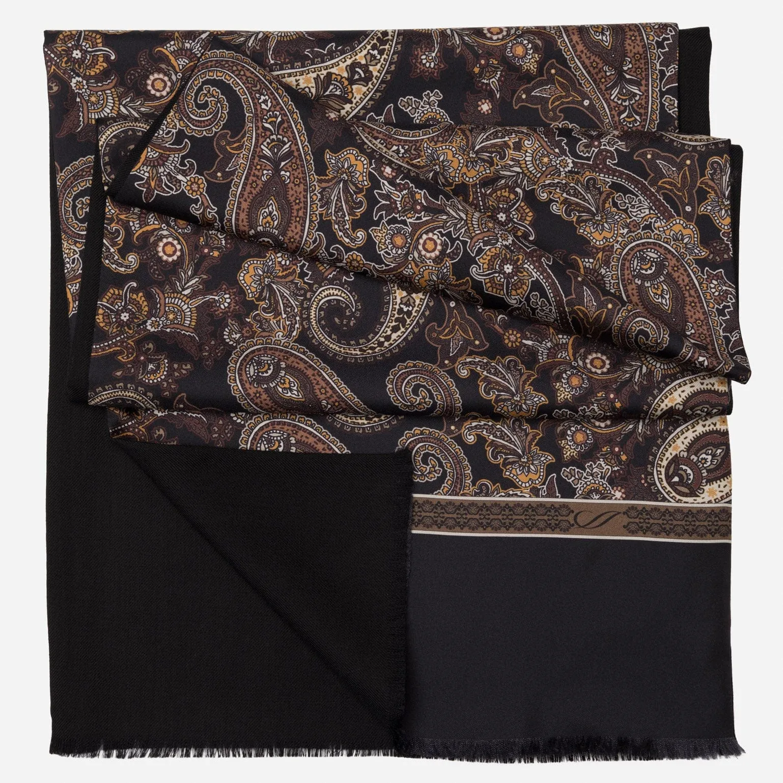 Venezia - Wool Backed Silk Scarf - Black & Brown