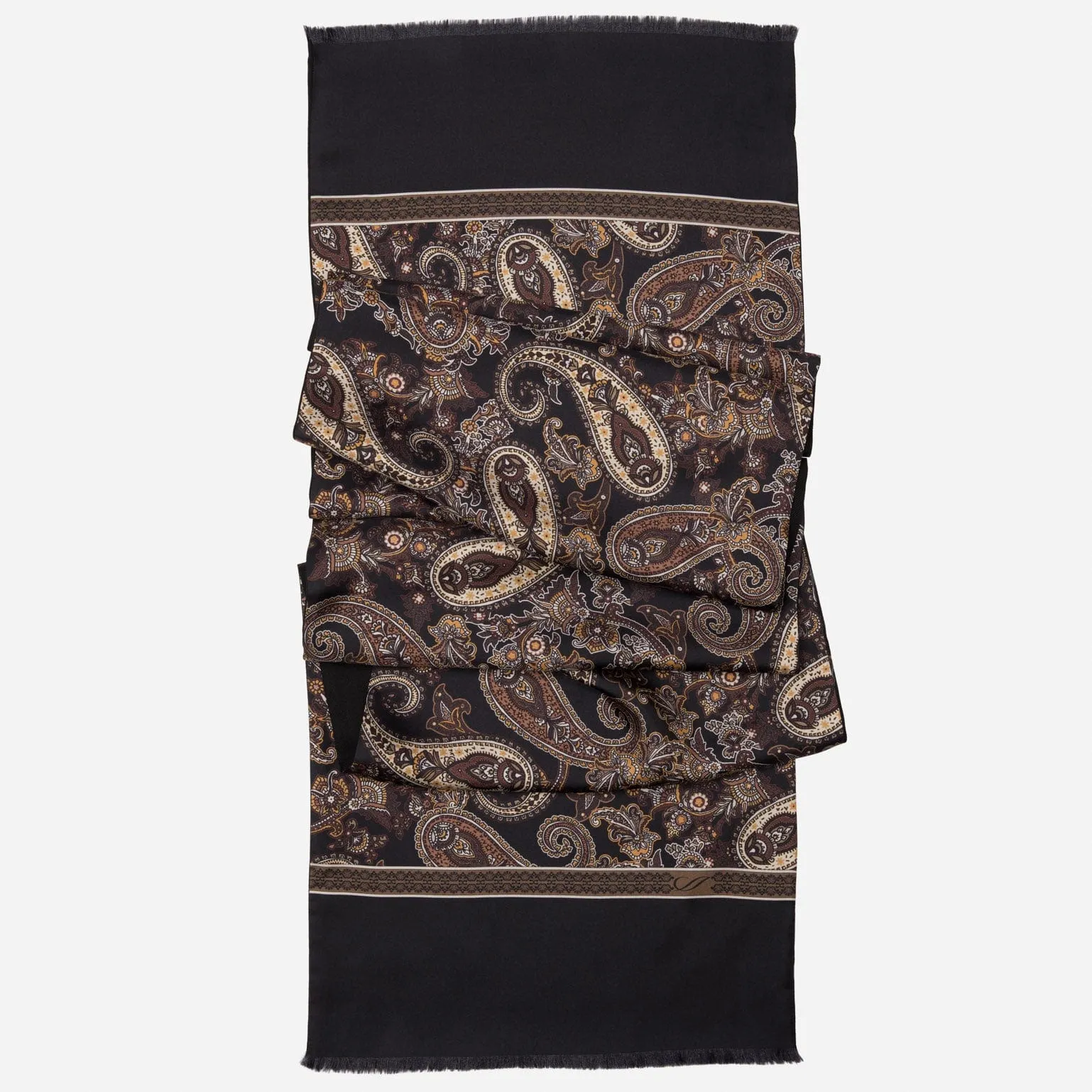 Venezia - Wool Backed Silk Scarf - Black & Brown