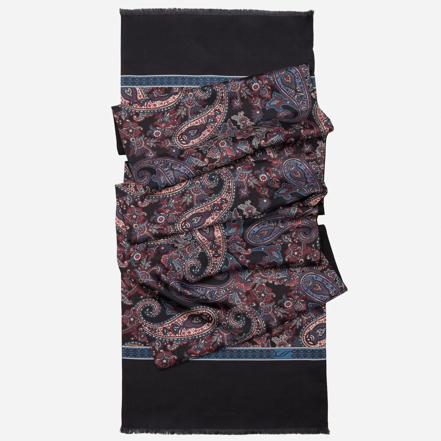 Venezia - Wool Backed Silk Scarf - Black, Blue & Red