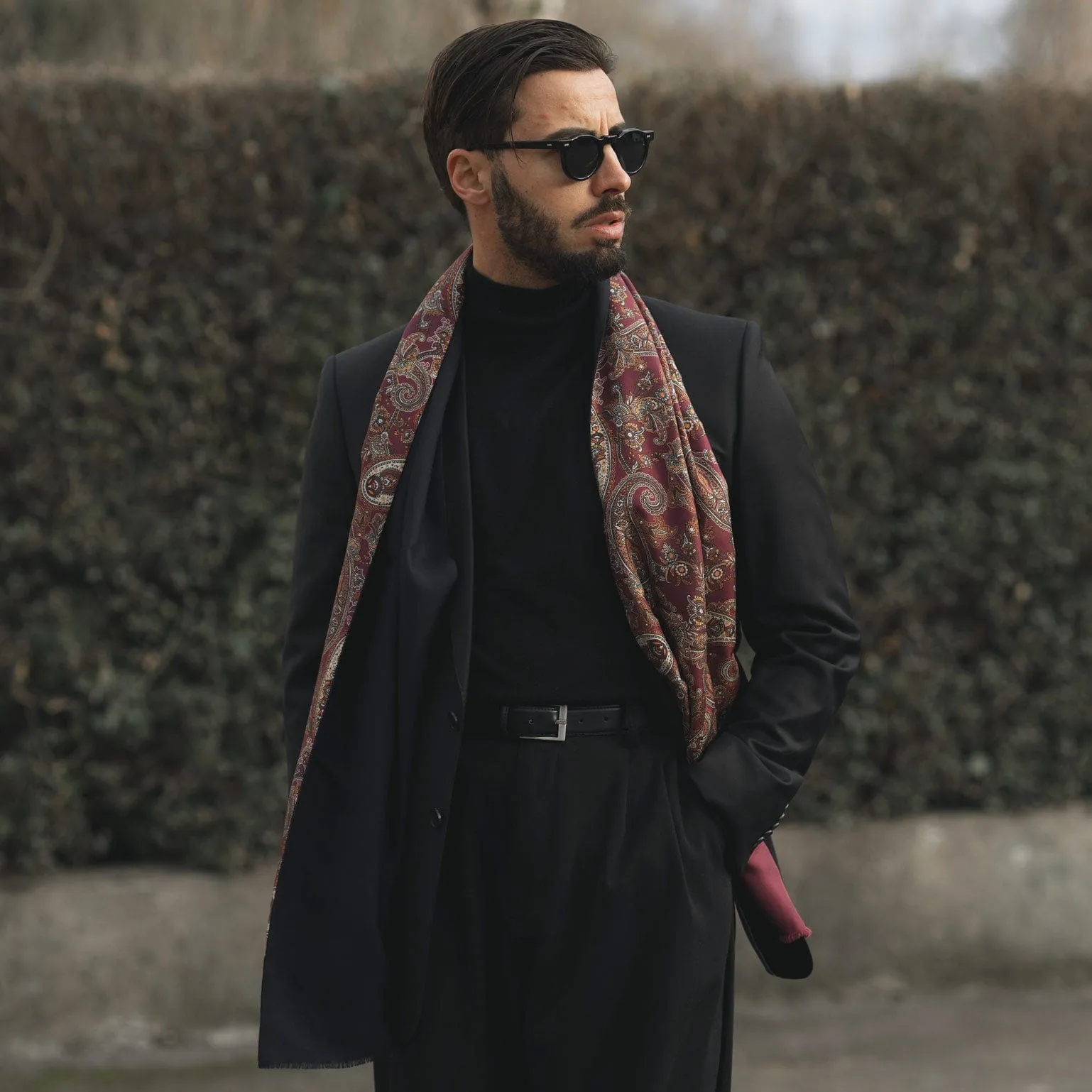 Venezia - Wool Backed Silk Scarf - Burgundy