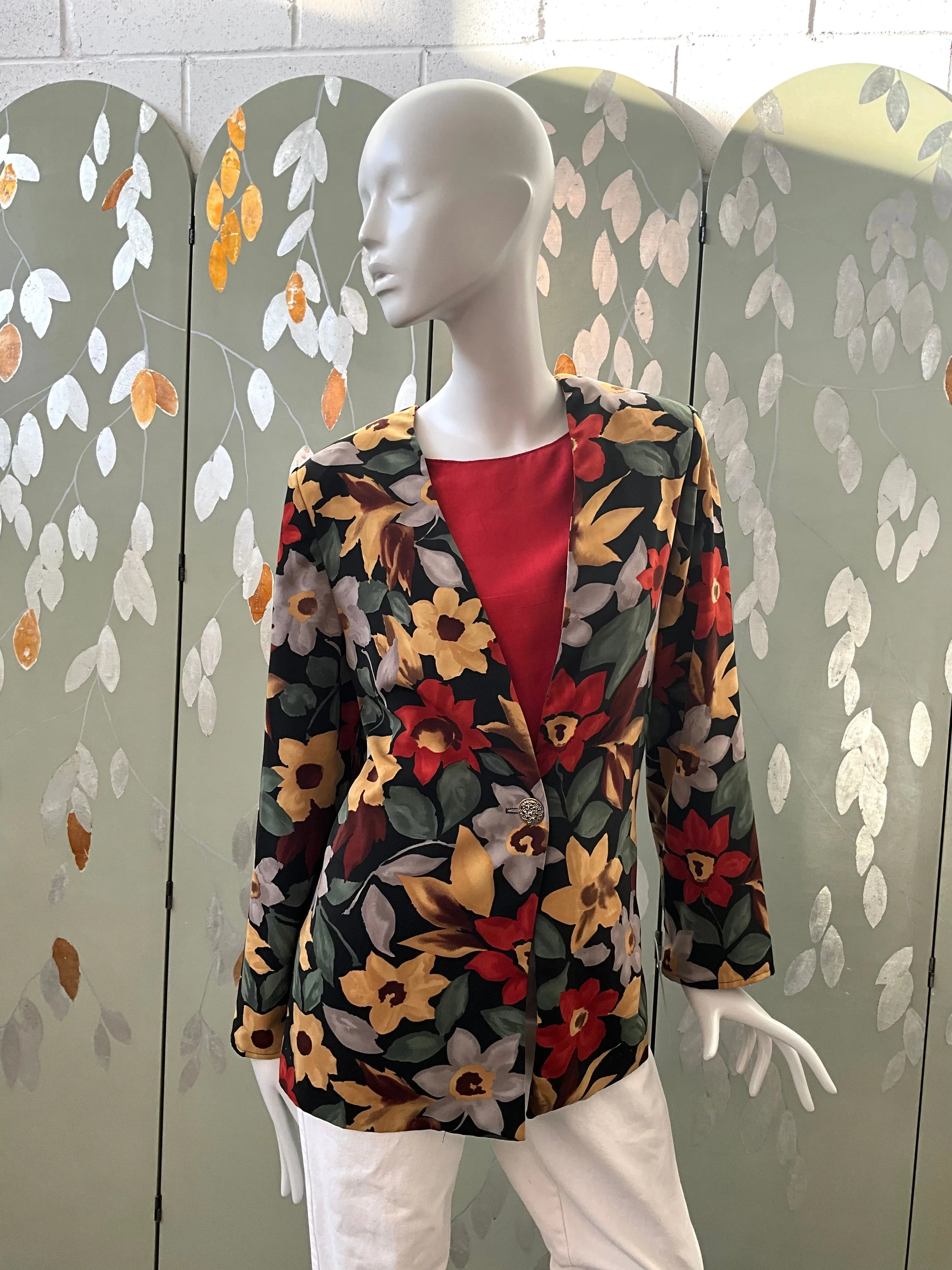 Vintage 1990s Autumnal Floral Blazer, Large