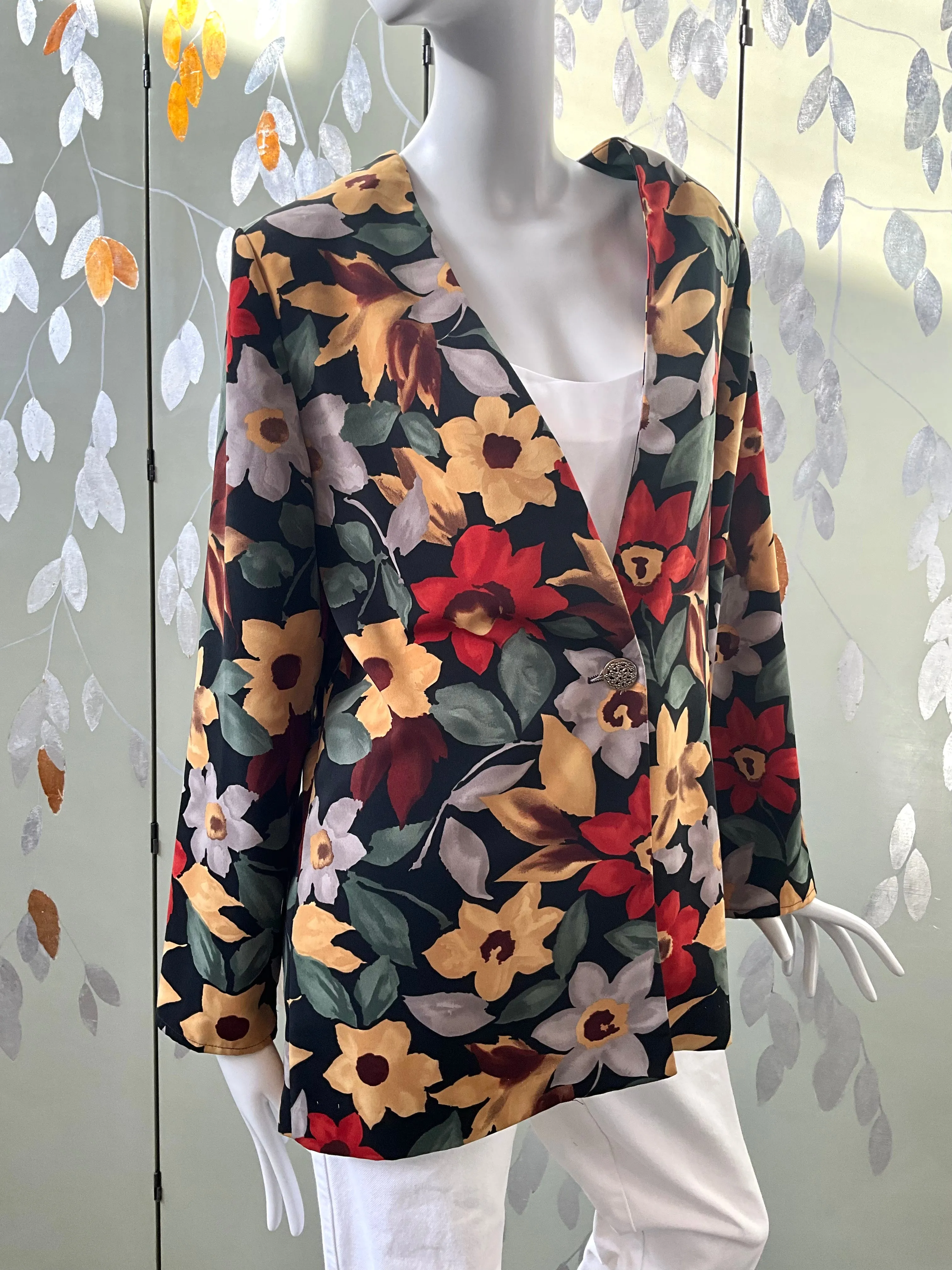 Vintage 1990s Autumnal Floral Blazer, Large