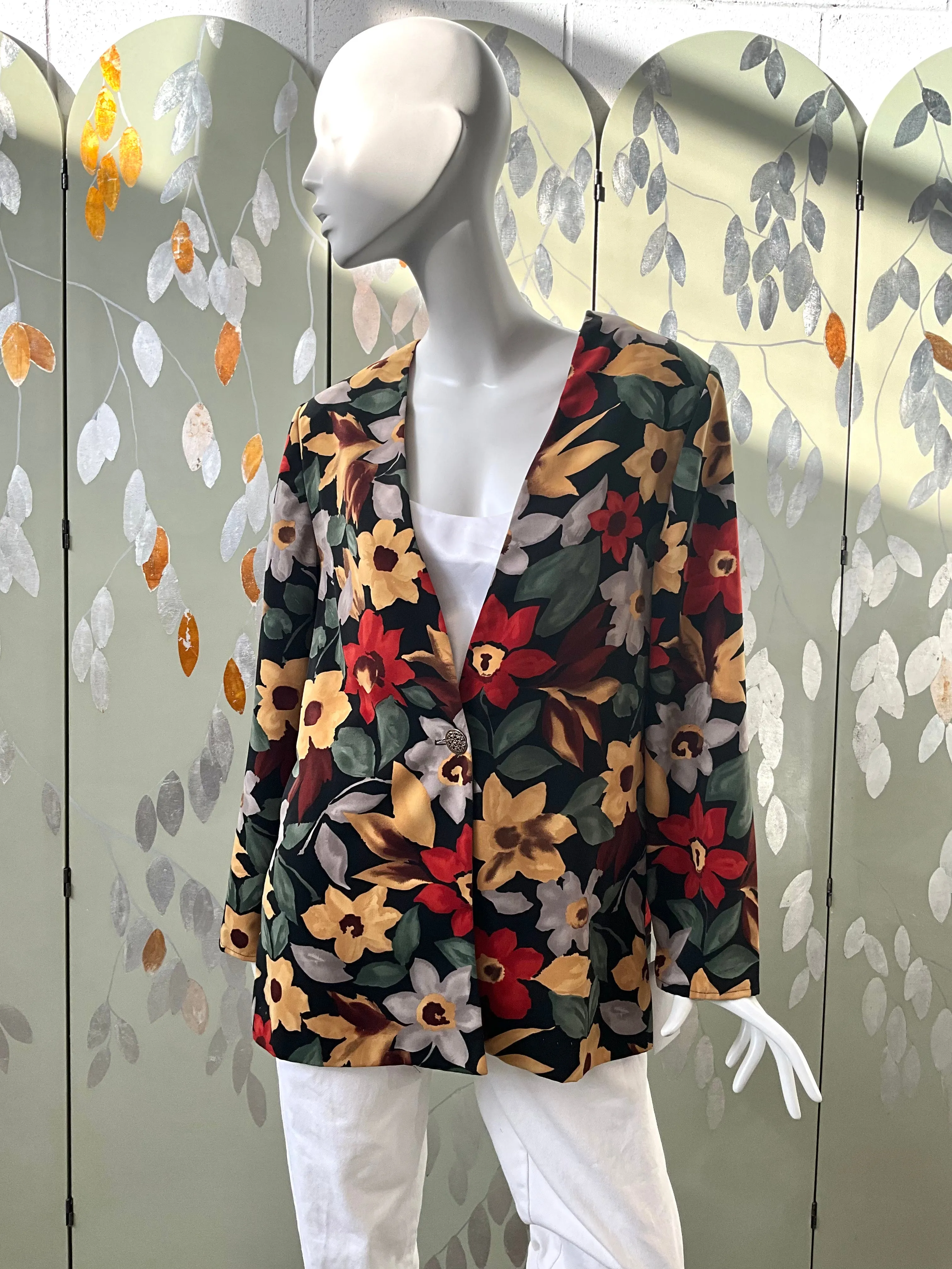 Vintage 1990s Autumnal Floral Blazer, Large