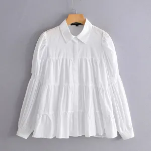 White Blouse Women Puff Long Sleeve