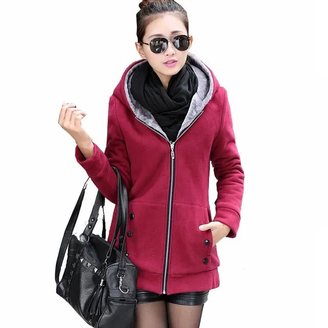 Women Zipper Hoodies Coat Female Slim Fit Fleece Jackets