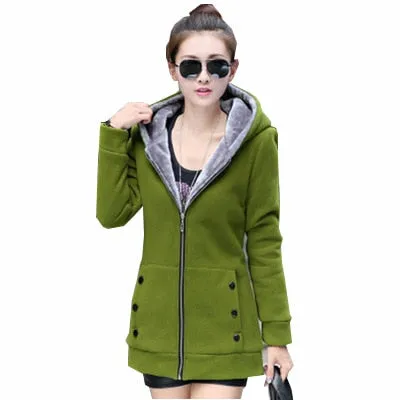 Women Zipper Hoodies Coat Female Slim Fit Fleece Jackets