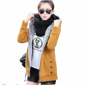 Women Zipper Hoodies Coat Female Slim Fit Fleece Jackets