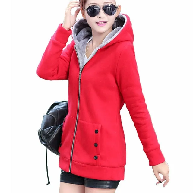 Women Zipper Hoodies Coat Female Slim Fit Fleece Jackets