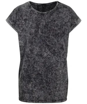 Womens acid washed extended shoulder tee | Dark Grey/White