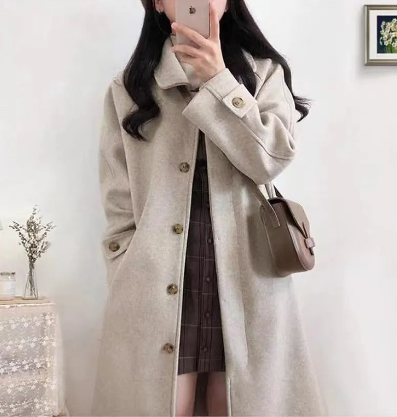 Women‘s Coat Winter Korean Fashion Long Coated Thickened Woolen Winter Coat for Women Black Coat Harajuku