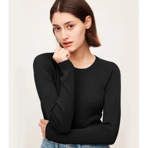 Women's Round Collar Shirt Long Sleeve Slim Fit Knit Pullovers Tops