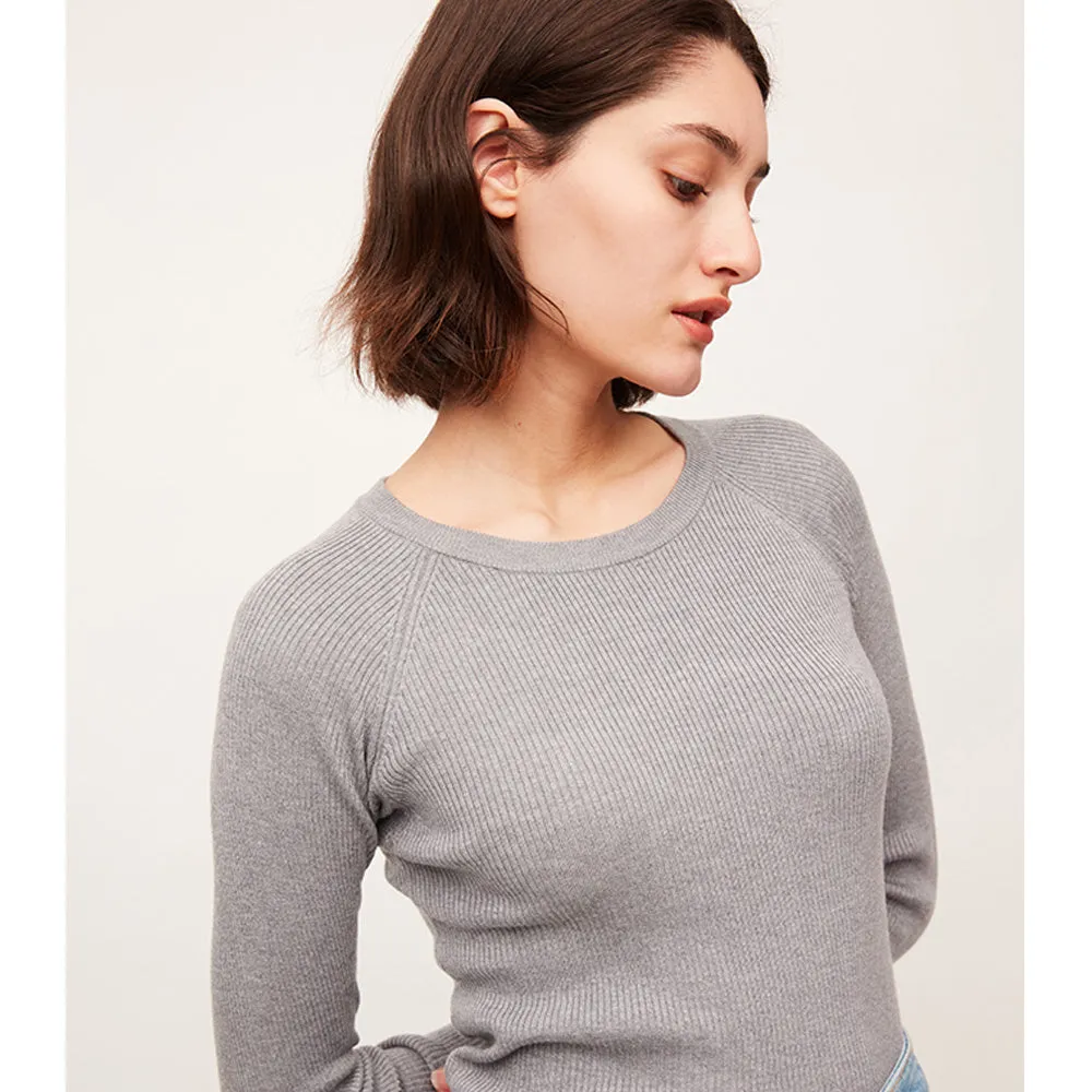 Women's Round Collar Shirt Long Sleeve Slim Fit Knit Pullovers Tops