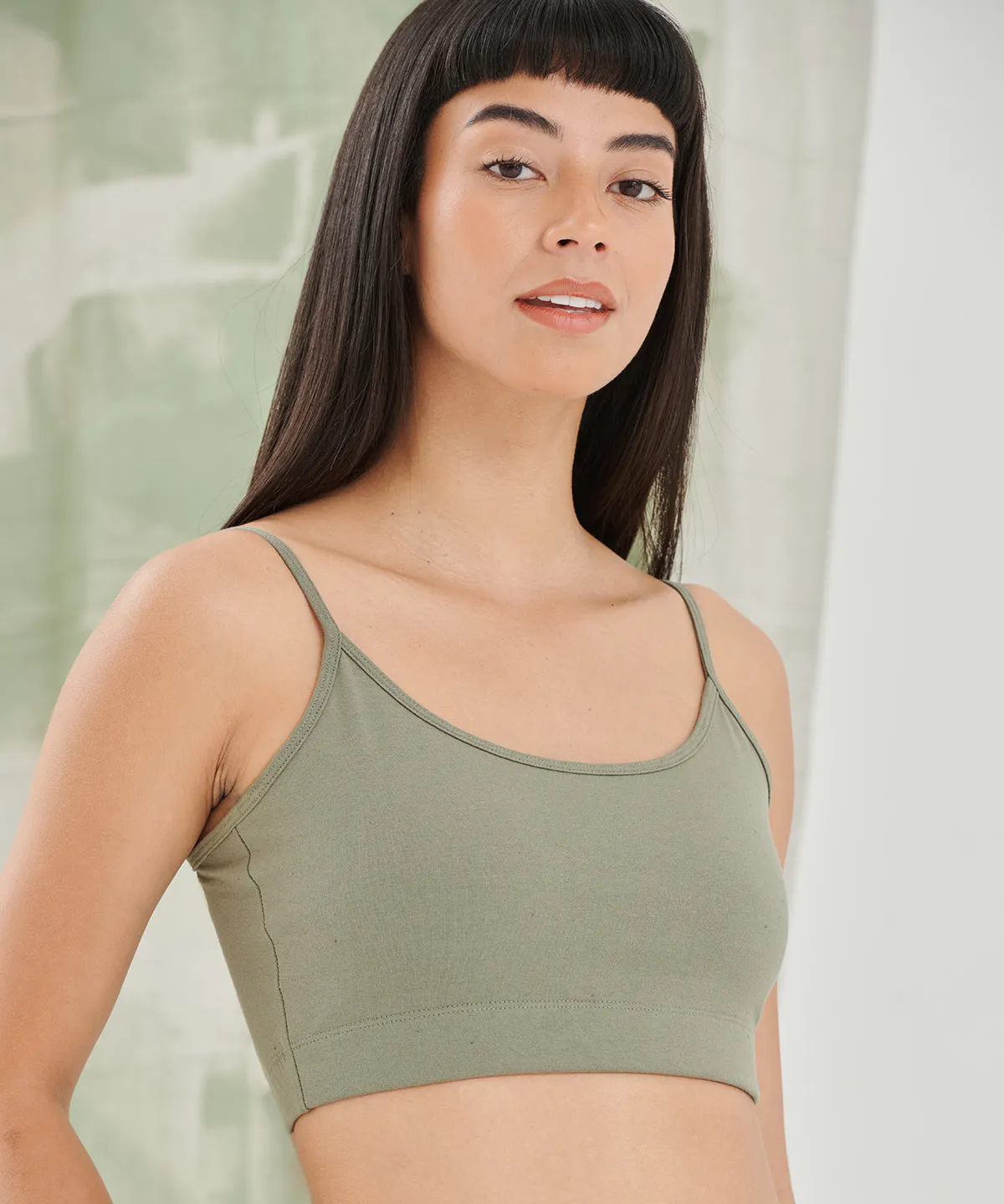 Womens sustainable fashion cropped cami top with adjustable straps | Heather Grey