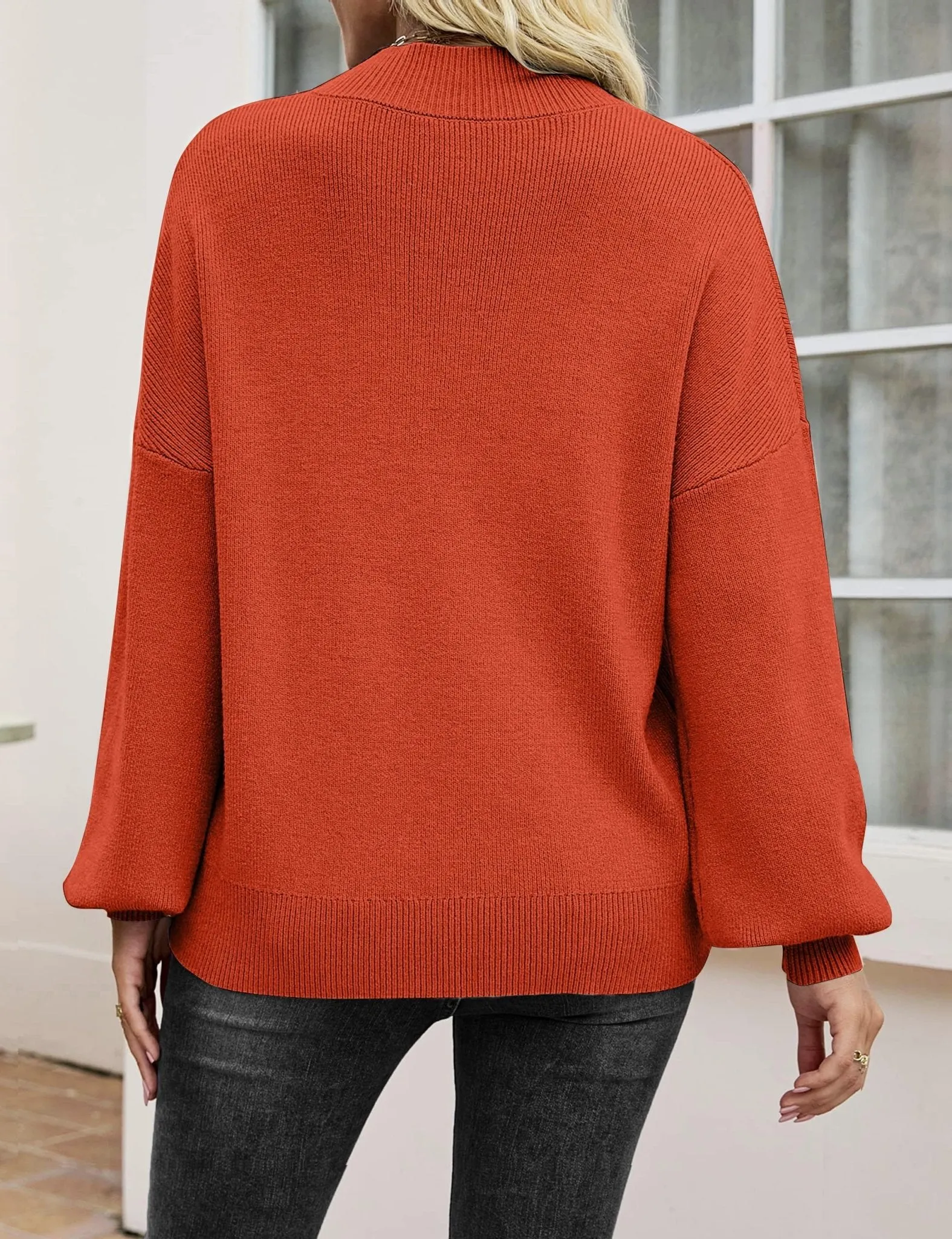 Zeagoo Sweaters for Women 2024 Fashion Trendy Long Sleeve Turtleneck Pullover Lantern Knit Sweater Tops Orange